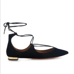 Aquazzura Black Suede Christy Flat